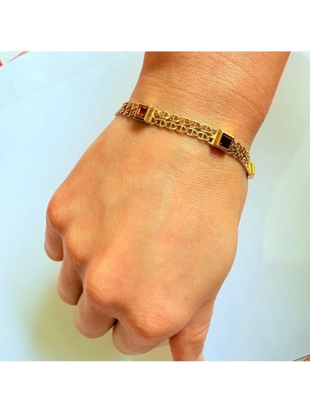 Estate 10K Solid Gold Ruby Sapphire Emerald Anchor Link Laro Italy Bracelet - Picture 5 of 9